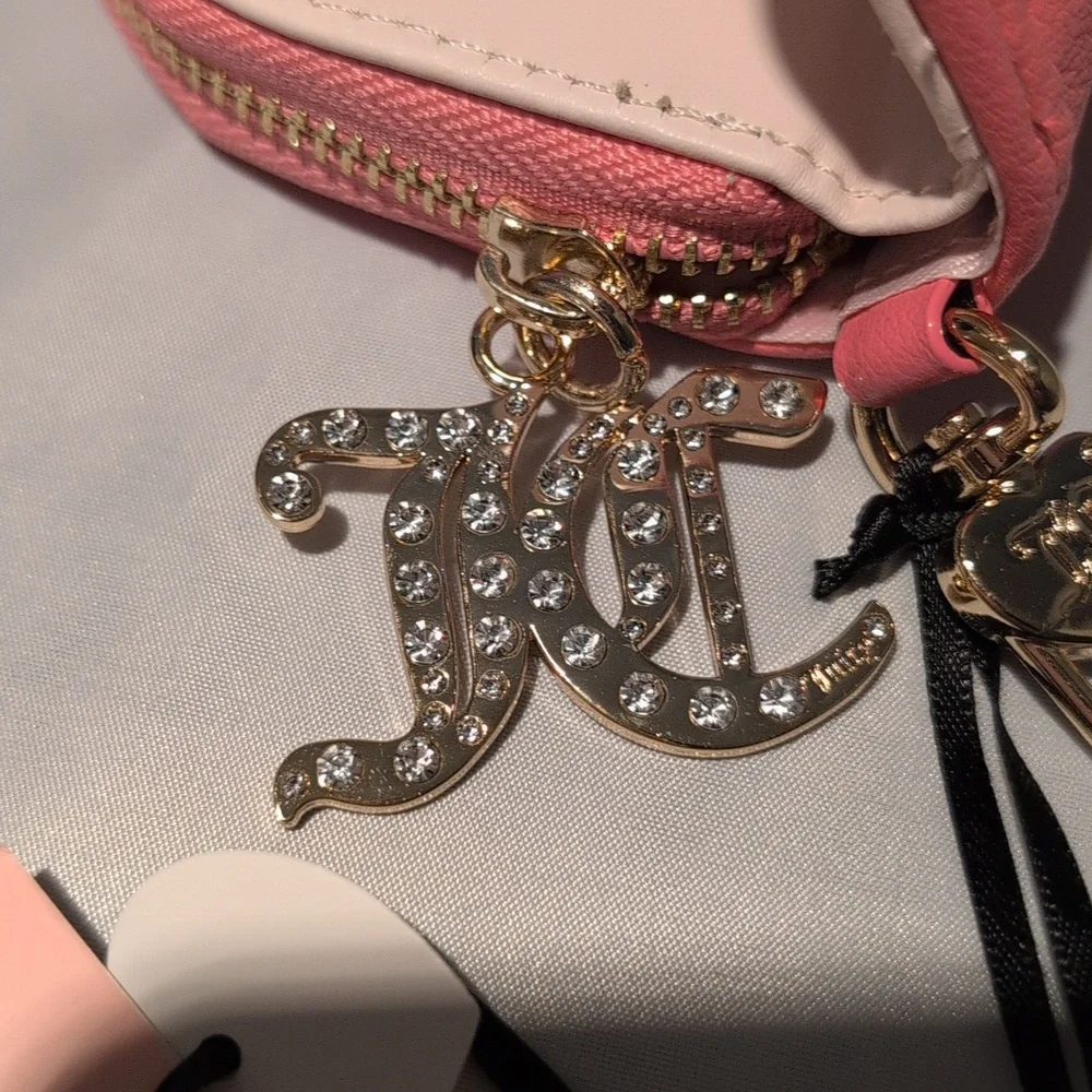Juicy Couture Taking the Lead Half Moon Card Holder Pink Lemonade with Mirror
